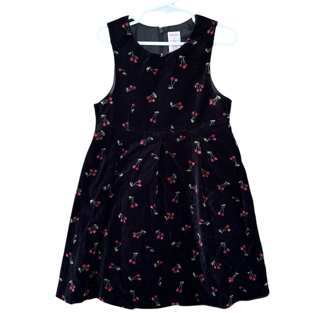 Vtg Gymboree Black Velvet Cherry Jumper Dress 2002 Y2K Girls 5‎ Holiday Party